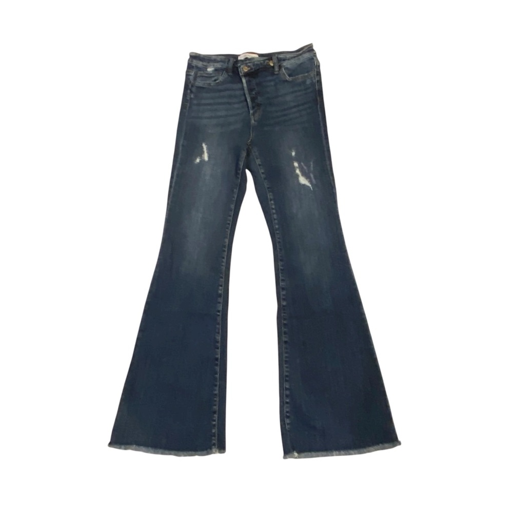 FLYING MONKEY Harmony Flare Leg Jeans Asymmetrical High Rise Distressed Size 29